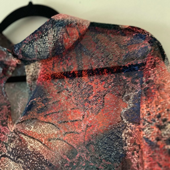 New Eloquii Colorful Lace Long Sleeve Blouse Size 24 Sheer Mandarin Collar NWT - Picture 3 of 10